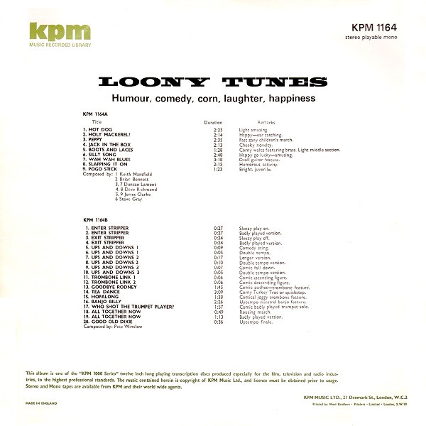 Various - Loony Tunes | KPM Music (KPM 1164) - 2