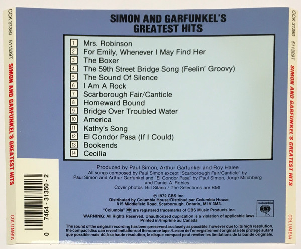Simon & Garfunkel - Simon And Garfunkel's Greatest Hits [CD] | Columbia (CCK 31350) - 2