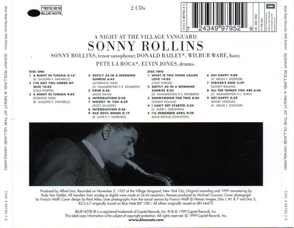 Sonny Rollins - A Night At The Village Vanguard | Blue Note (7243 4 99795 2 9) - 2 Sonny Rollins - A Night At The Village Vanguard | Blue Note (7243 4 99795 2 9) - 2