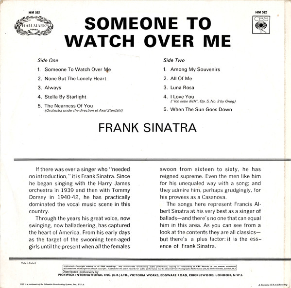 Frank Sinatra - Someone To Watch Over Me | Hallmark Records (HM 592) - 2