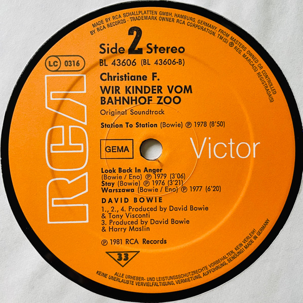 David Bowie - Christiane F. - Wir Kinder Vom Bahnhof Zoo | RCA (BL 43606) - 4