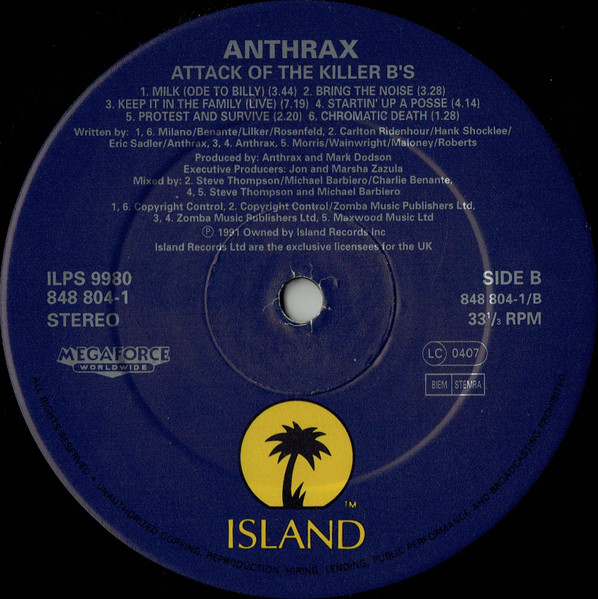 Anthrax - Attack Of The Killer B's | Island Records (ILPS 9980) - 3