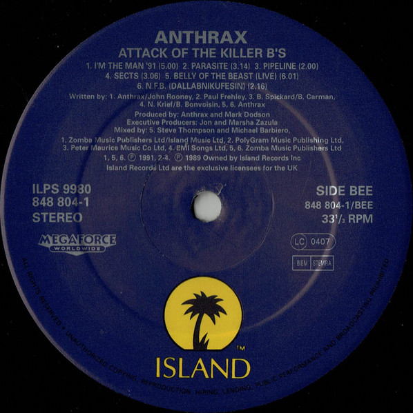 Anthrax - Attack Of The Killer B's | Island Records (ILPS 9980) - 4