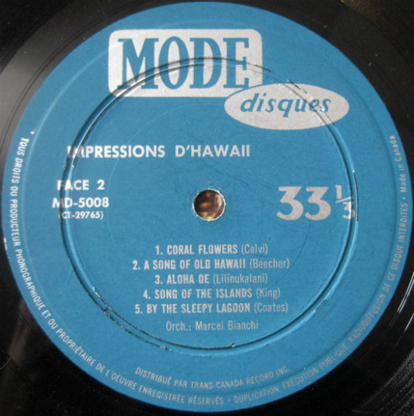 Marcel Bianchi et ses Hawaiians Beachcombers - Impressions D'Hawaï [Vinyl] | Mode Disques (MD-5008) - 4