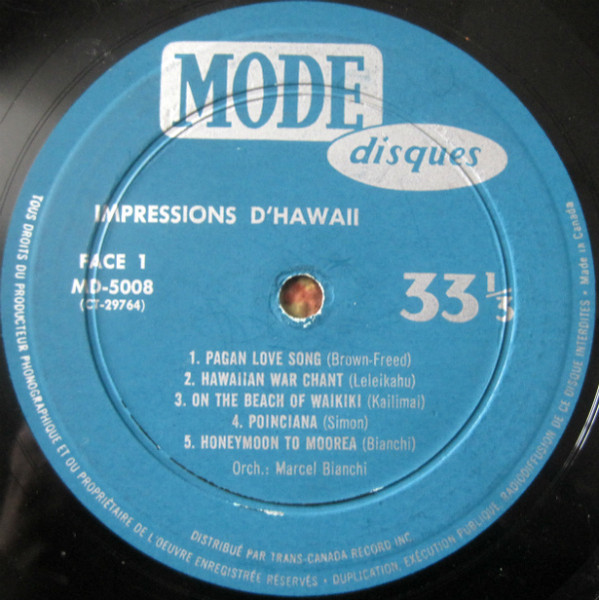 Marcel Bianchi et ses Hawaiians Beachcombers - Impressions D'Hawaï [Vinyl] | Mode Disques (MD-5008) - 3