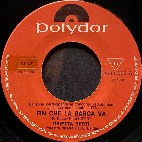 Orietta Berti - Fin Che La Barca Va (Il Grillo E La Formica) | Polydor (2060 005) - 2