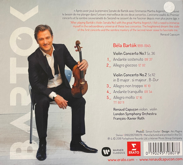 Béla Bartók , Renaud Capuçon , London Symphony Orchestra , François-Xavier Roth - Violin Concertos Nos. 1 & 2 | Erato (0190295708078) - 3