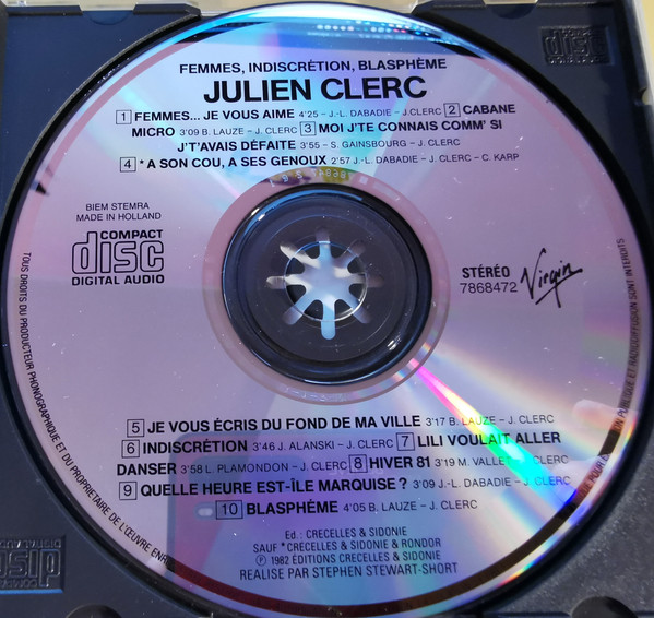 Julien Clerc - Femmes, Indiscrétion, Blasphème | Virgin (7868472) - 3