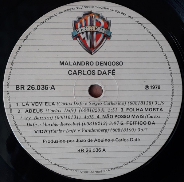 Carlos Dafé - Malandro Dengoso | Warner Bros. Records (BR 26.036) - 4