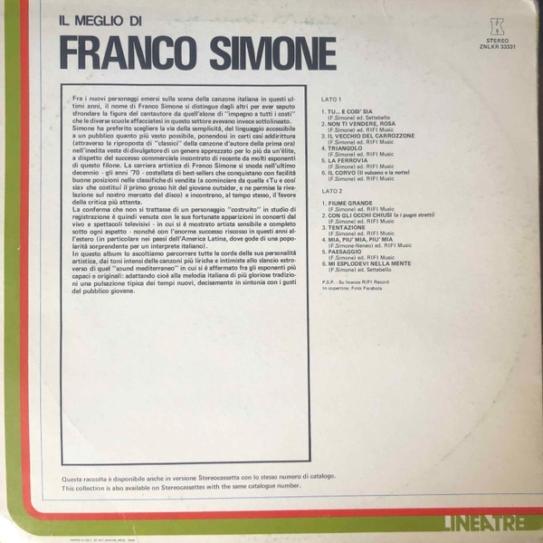 Franco Simone - Il Meglio Di Franco Simone | K (ZNLKR 33331) - 2 Franco Simone - Il Meglio Di Franco Simone | K (ZNLKR 33331) - 2