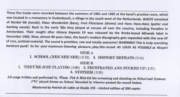 Waste - The Lost Tapes - Oudenbosch HC 1981-1983 - Vol. 1 | Subunderground Chaos Archives (SUCA01) - 2 Waste - The Lost Tapes - Oudenbosch HC 1981-1983 - Vol. 1 | Subunderground Chaos Archives (SUCA01) - 2