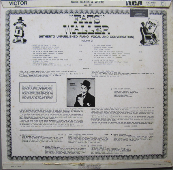 Fats Waller - (Hitherto Unpublished Piano, Vocal And Conversation) (volume 2) | RCA (730.660) - 2 Fats Waller - (Hitherto Unpublished Piano, Vocal And Conversation) (volume 2) | RCA (730.660) - 2