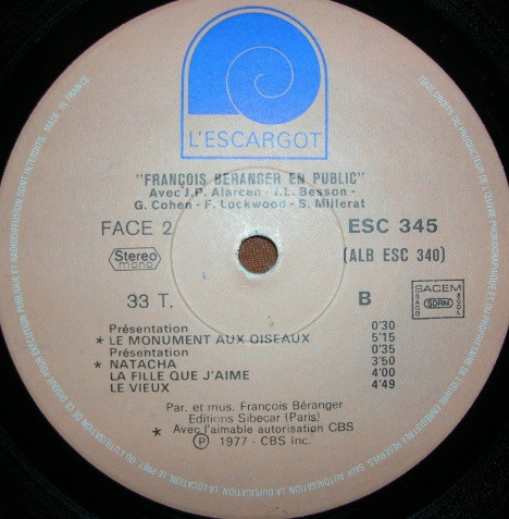 François Béranger - En Public | L'Escargot (ESC. 340) - 3 François Béranger - En Public | L'Escargot (ESC. 340) - 3
