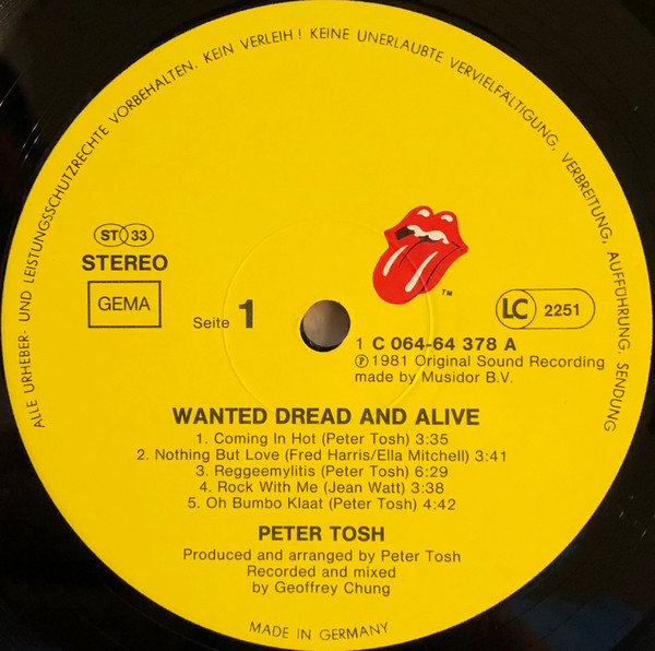 Peter Tosh - Wanted Dread & Alive | Rolling Stones Records (1C 064-64378) - 3
