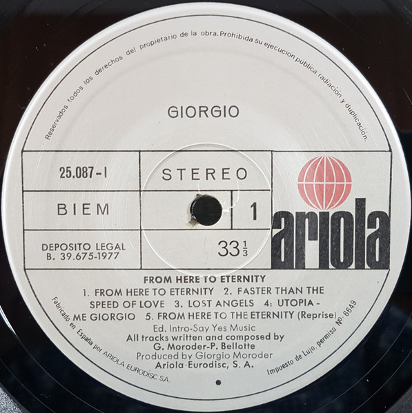 Giorgio Moroder - From Here To Eternity - Vinilo | Ariola (25.087-I) - 3 Giorgio Moroder - From Here To Eternity - Vinilo | Ariola (25.087-I) - 3