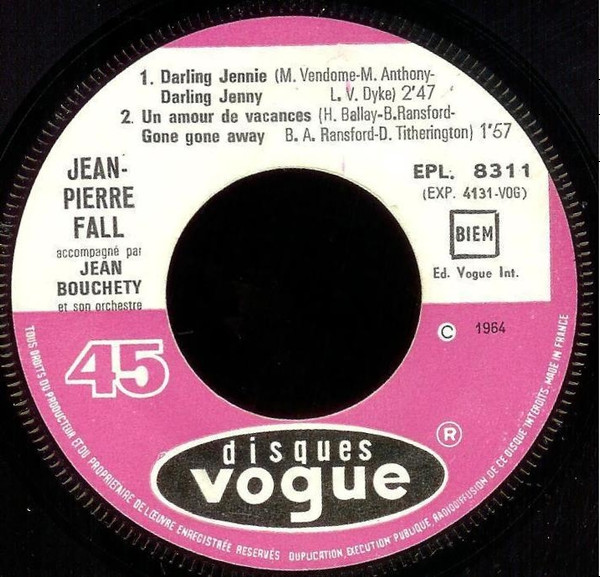Jean-Pierre Fall - Darling Jenny | Disques Vogue (EPL. 8311) - 4