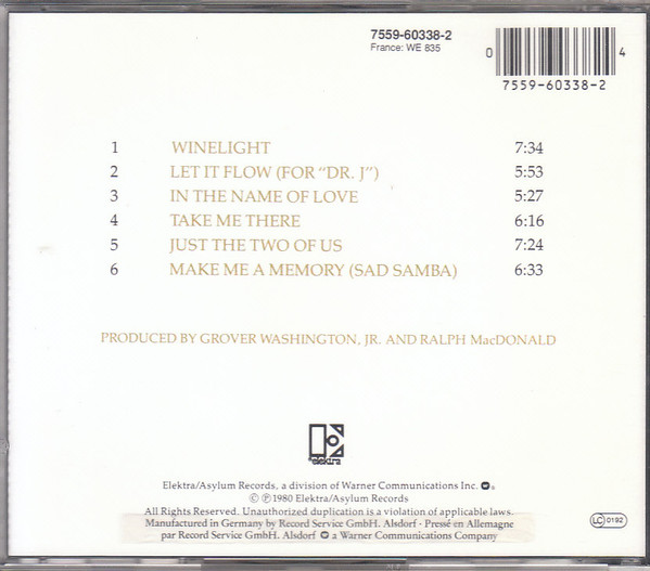 Grover Washington, Jr. - Winelight | Elektra (7559-60338-2) - 2