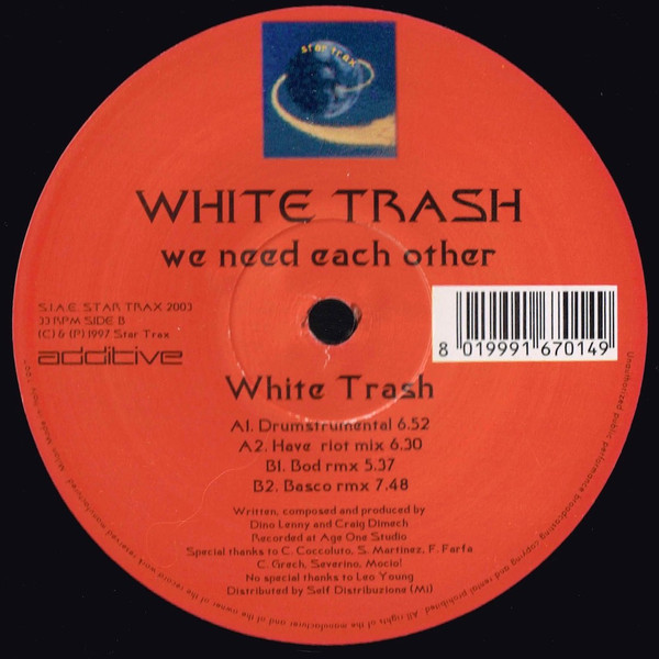 White Trash - White Trash (We Need Each Other) | Star Trax (STX 2003) - main