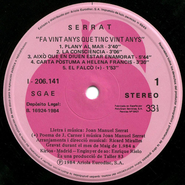 Joan Manuel Serrat - Fa 20 Anys Que Tinc 20 Anys | Ariola (I 206141) - 4