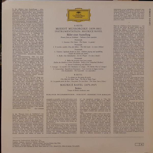 Maurice Ravel / Modest Mussorgsky - Maurice Ravel – Berliner Philharmoniker · Herbert von Karajan - Bolero / Tableaux D'une Exposition (Bilder Einer Ausstellung · Pictures At An Exhibition) | Deutsche Grammophon (139 010) - 2