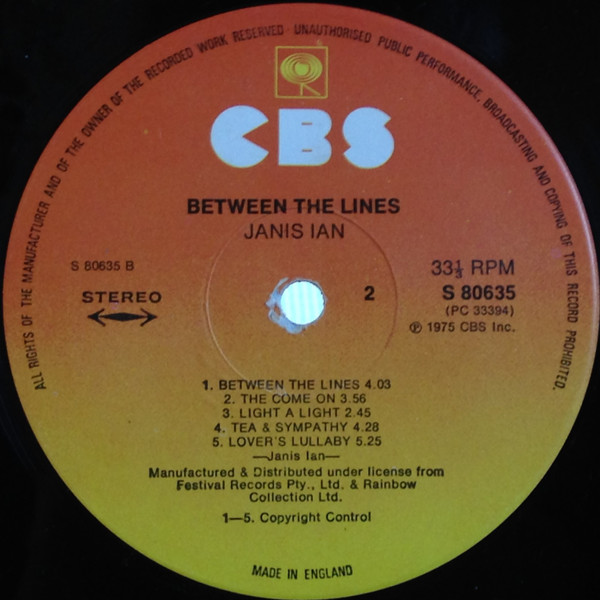 Janis Ian - Between The Lines | CBS (80635) - 4 Janis Ian - Between The Lines | CBS (80635) - 4