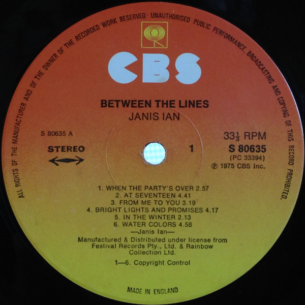 Janis Ian - Between The Lines | CBS (80635) - 3 Janis Ian - Between The Lines | CBS (80635) - 3