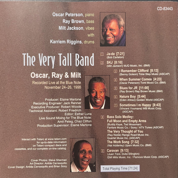 Oscar Peterson , Ray Brown , Milt Jackson - The Very Tall Band | Telarc Jazz (CD-83443) - 2