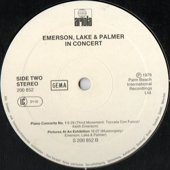 Emerson, Lake & Palmer - In Concert | Ariola (200 852) - 4 Emerson, Lake & Palmer - In Concert | Ariola (200 852) - 4