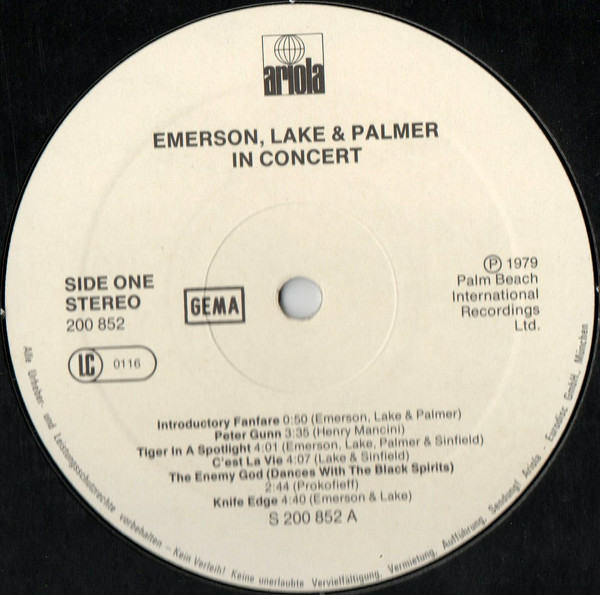 Emerson, Lake & Palmer - In Concert | Ariola (200 852) - 3 Emerson, Lake & Palmer - In Concert | Ariola (200 852) - 3