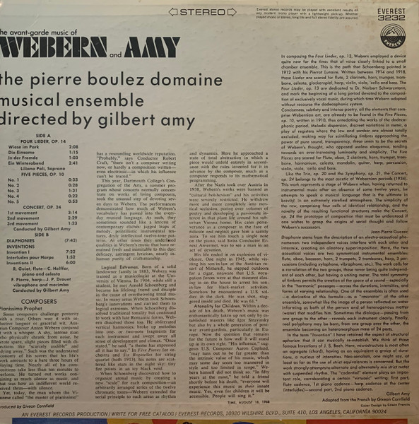 Anton Webern / Gilbert Amy - Orchestre Du Domaine Musical Directed By Gilbert Amy - The Avant-Garde Music Of Webern And Amy | Everest (3232) - 2 Anton Webern / Gilbert Amy - Orchestre Du Domaine Musical Directed By Gilbert Amy - The Avant-Garde Music Of Webern And Amy | Everest (3232) - 2