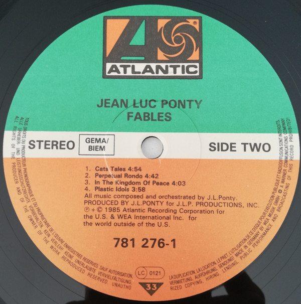 Jean-Luc Ponty - Fables | Atlantic (781 276-1) - 3