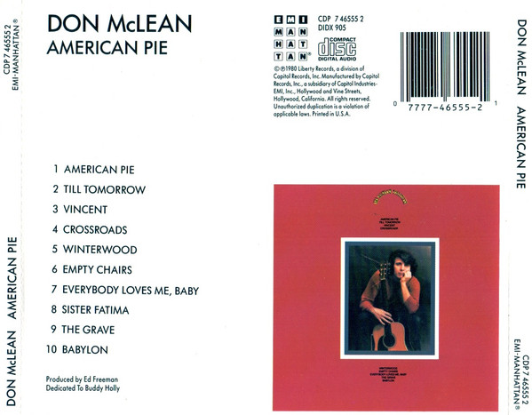 Don McLean - American Pie | EMI-Manhattan Records (CDP 7 46555 2) - 2