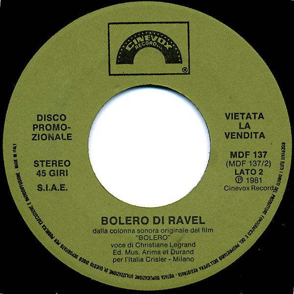 Francis Lai & Liliane Davis / Christiane Legrand - Ballade Pour Ma Memoire / Bolero Di Ravel | Cinevox Record (MDF 137) - 2 Francis Lai & Liliane Davis / Christiane Legrand - Ballade Pour Ma Memoire / Bolero Di Ravel | Cinevox Record (MDF 137) - 2
