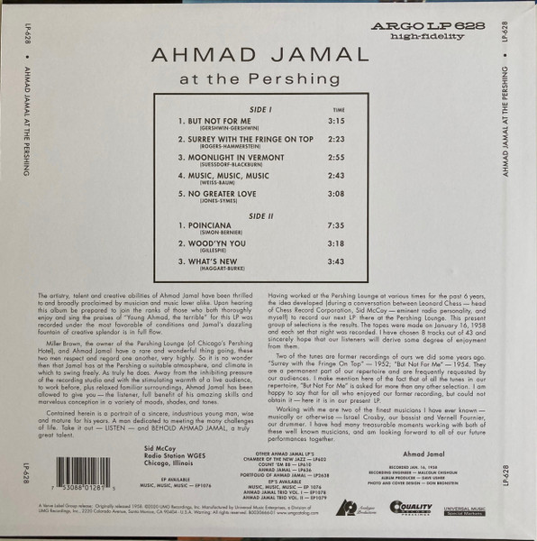 Ahmad Jamal Trio - Ahmad Jamal At The Pershing | Argo (LP-628) - 3