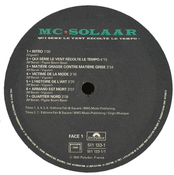 MC Solaar - Qui Sème Le Vent Récolte Le Tempo | Polydor (511 133-1) - 3 MC Solaar - Qui Sème Le Vent Récolte Le Tempo | Polydor (511 133-1) - 3