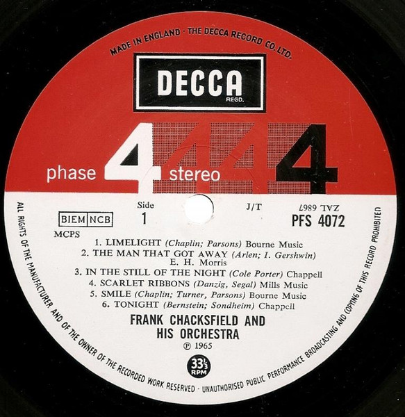 Frank Chacksfield & His Orchestra - The New Limelight | Decca (PFS 4072) - 3