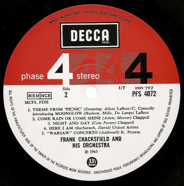 Frank Chacksfield & His Orchestra - The New Limelight | Decca (PFS 4072) - 4