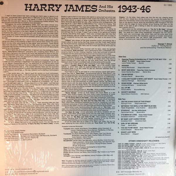 Harry James And His Orchestra - The Uncollected Harry James, 1943-1946 | Quality (SV 1995) - 2