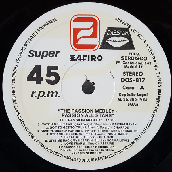 Passion All Stars / Dee Dee Martin - The Passion Medley / Night After Night | Zafiro (OOS-817 (D)) - 2 Passion All Stars / Dee Dee Martin - The Passion Medley / Night After Night | Zafiro (OOS-817 (D)) - 2
