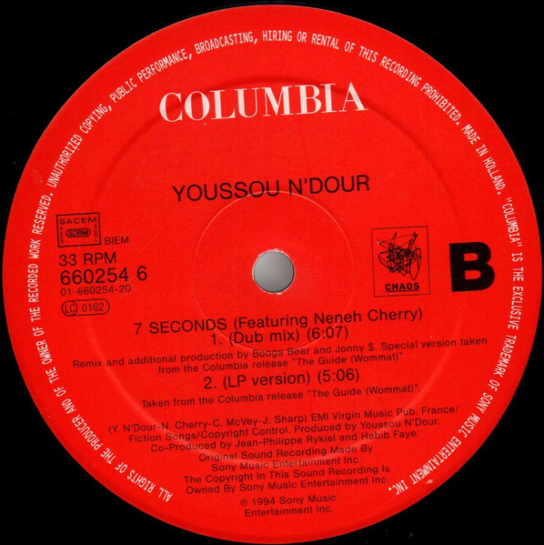 Youssou N'Dour & Neneh Cherry - 7 Seconds | Chaos (COL 660254 6) - 4