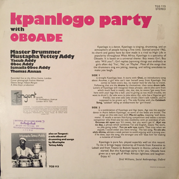 Oboade - Kpanlogo Party With Oboade | Tangent Records (TGS 115) - 2