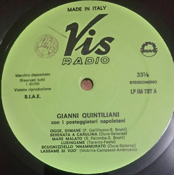Gianni Quintiliani Con I I Posteggiatori Napoletani - Gianni Quintiliani Con I Posteggiatori Napoletani | Vis Radio (LP IM 727) - 3 Gianni Quintiliani Con I I Posteggiatori Napoletani - Gianni Quintiliani Con I Posteggiatori Napoletani | Vis Radio (LP IM 727) - 3