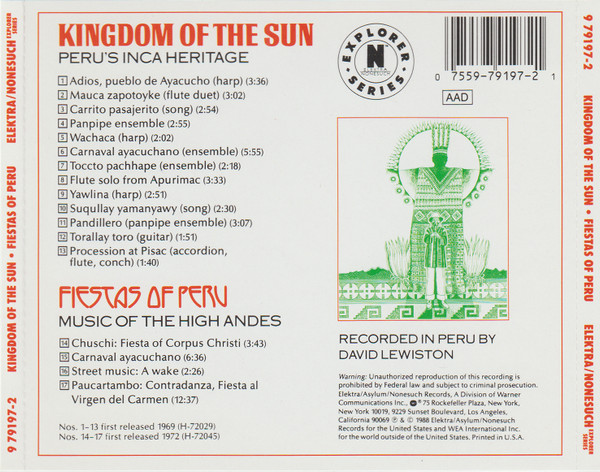 David Lewiston - Kingdom Of The Sun / Fiestas Of Peru | Elektra Nonesuch (9 79197-2) - 2