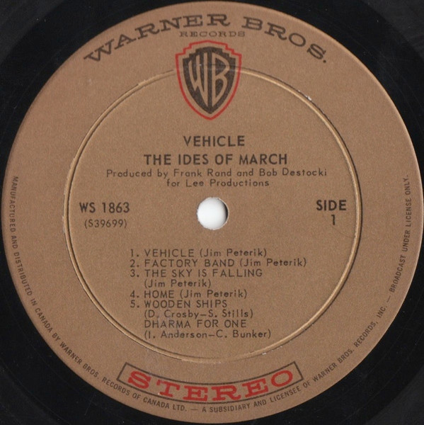 The Ides Of March - Vehicle | Warner Bros. Records (WS 1863) - 2 The Ides Of March - Vehicle | Warner Bros. Records (WS 1863) - 2