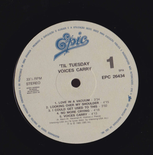 'Til Tuesday - Voices Carry | Epic (EPC 26434) - 2