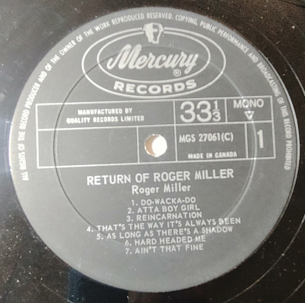 Roger Miller - The Return Of Roger Miller | Smash Records (MGS 27061) - 4