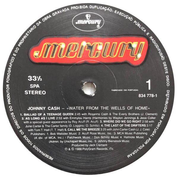 Johnny Cash - Water From The Wells Of Home | Mercury (843 778-1) - 3 Johnny Cash - Water From The Wells Of Home | Mercury (843 778-1) - 3