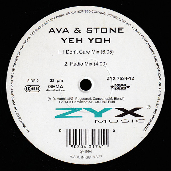 Ava & Stone - Yeh Yoh | ZYX Music (ZYX 7534-12) - 2