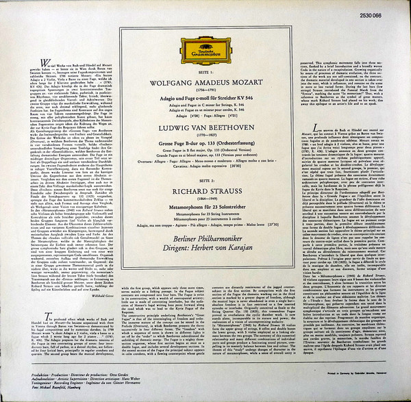 Wolfgang Amadeus Mozart · Ludwig van Beethoven · Richard Strauss – Berliner Philharmoniker · Herbert von Karajan - Metamorphosen Für Streicher · Metamorphosis For Strings | Deutsche Grammophon (2530 066) - 2