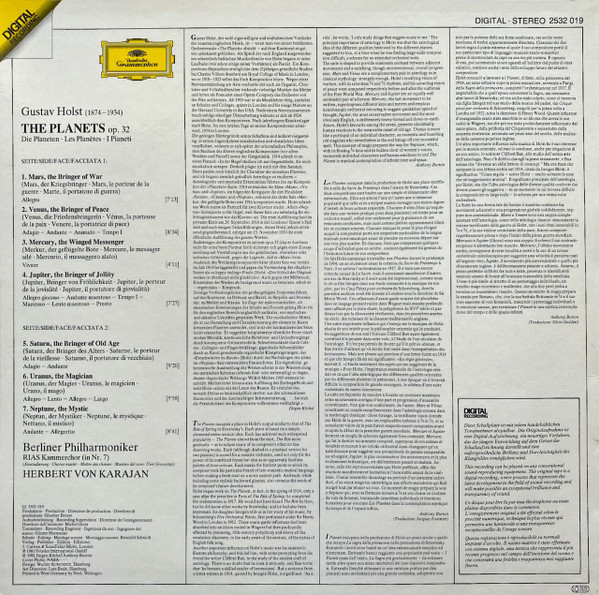 Gustav Holst , Berliner Philharmoniker · Herbert von Karajan - The Planets | Deutsche Grammophon (2532 019) - 2